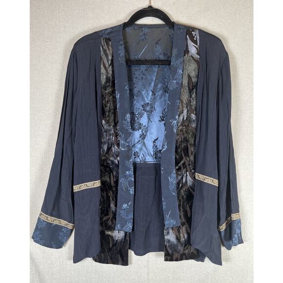 VTG Spencer Alexis Maxi Dress 2 Pc Set Kimono Topper Women 10 Velvet Dark Blue - Picture 12 of 16